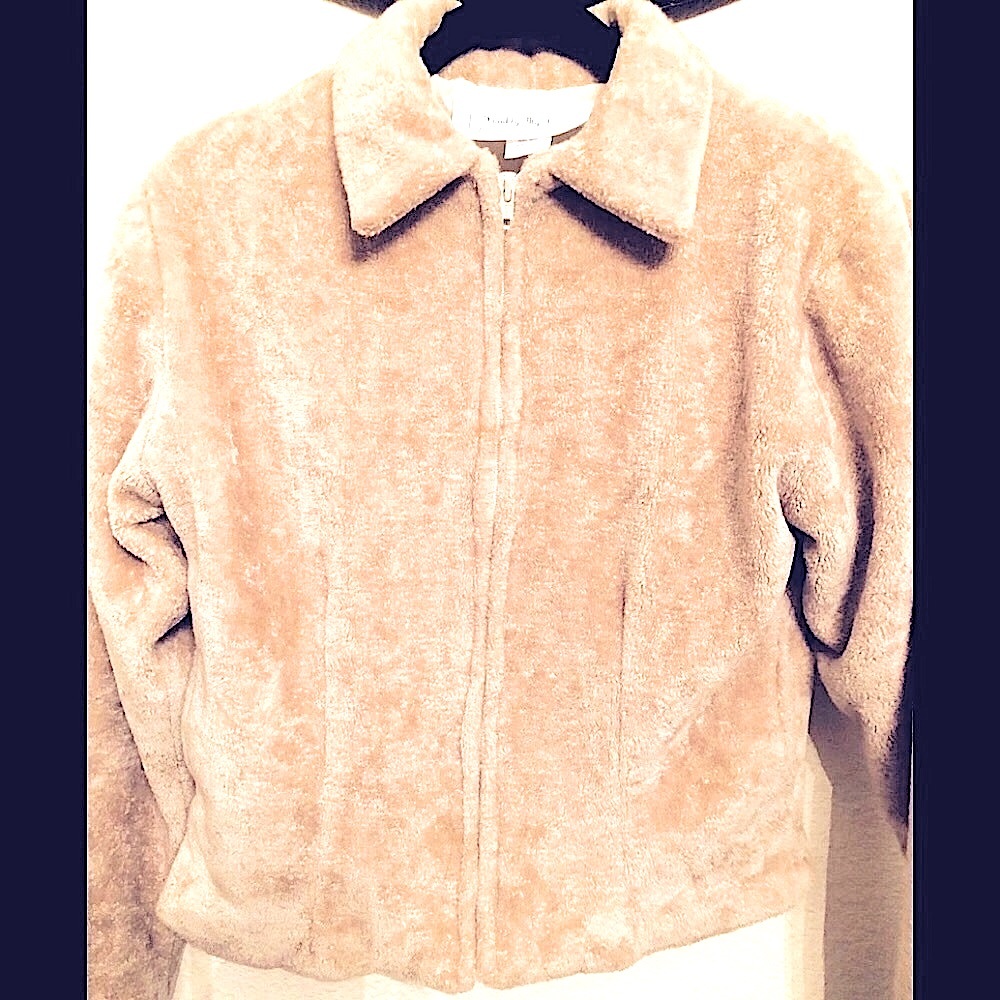 FUR JACKET COAT SWEATER LINED TEDDY FLEECE SHERPA   NEW  “FRANKLY MY DEAR” M